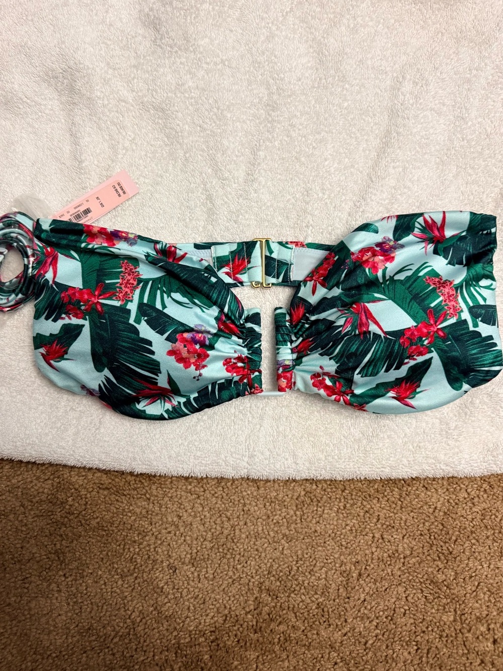 NWT Victoria's Secret Floral Bandeau Swim Top - Mint, Green & Red size XL